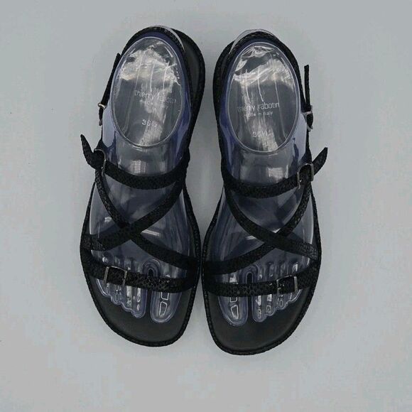 thierry rabotin Strappy Black Sandals US Sz 6.5 EU Sz 36.5 Leather Buckle Close - Picture 4 of 9